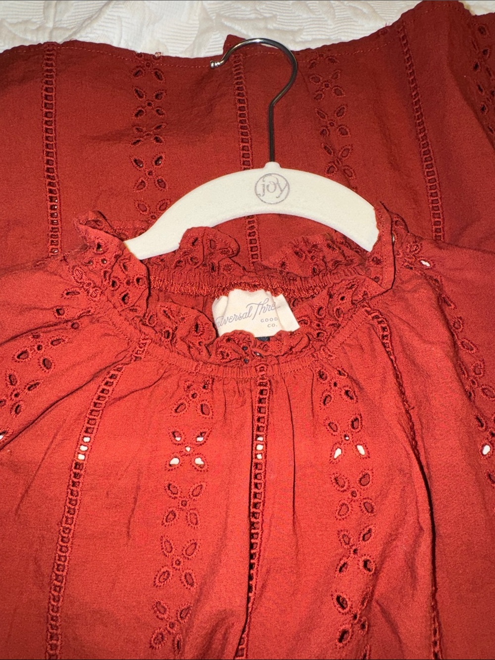 Universal Thread Rust Eyelet Ruffle Neck Blouse - Picture 5 of 5